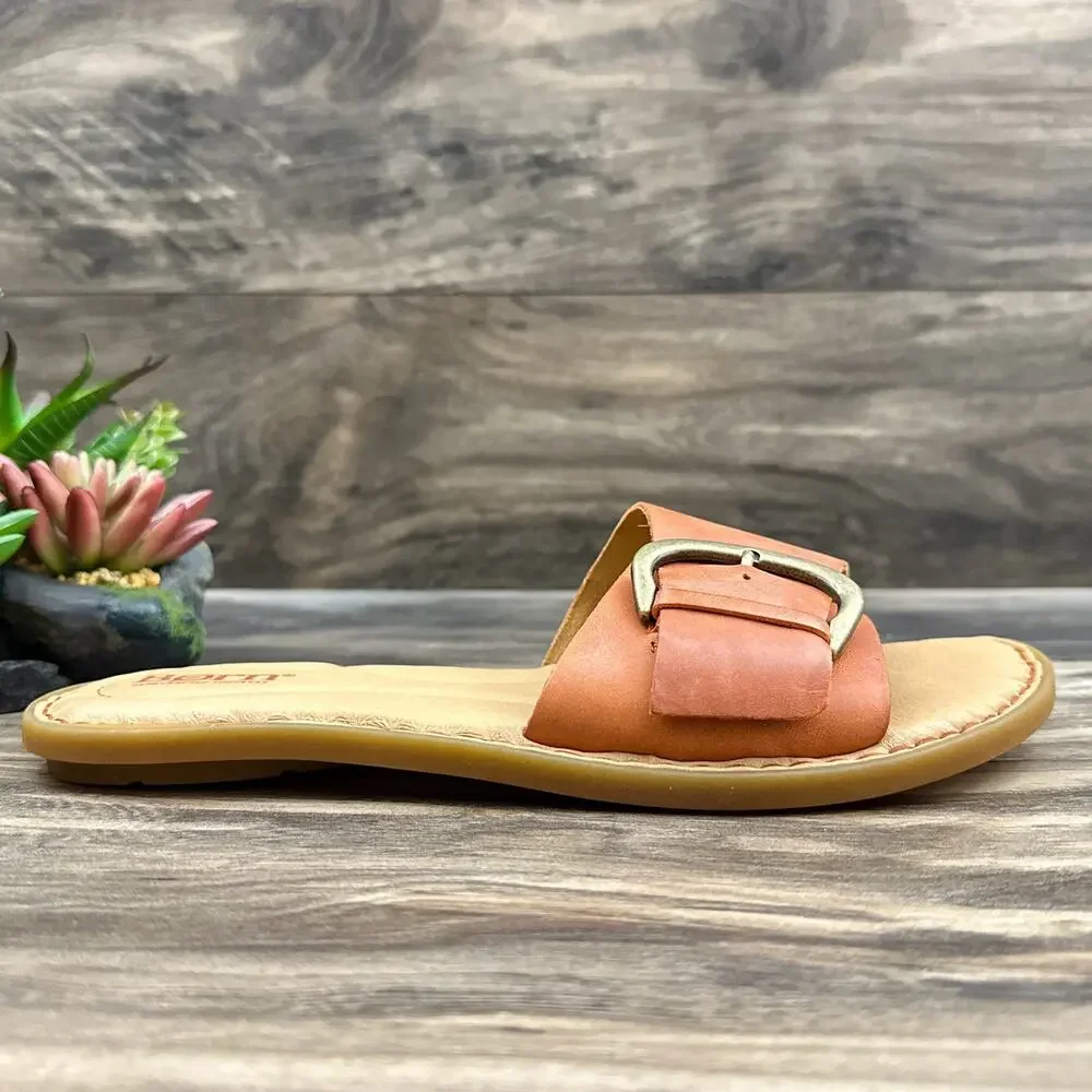 NIB Born Miarra Orange 7M 38 Big Buckle Slide Sandals - Picture 7 of 11